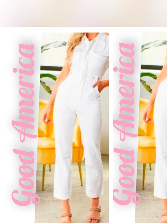Good American Pants - Good American White Short-Sleeve Zip-Front Utility Jumpsuit
